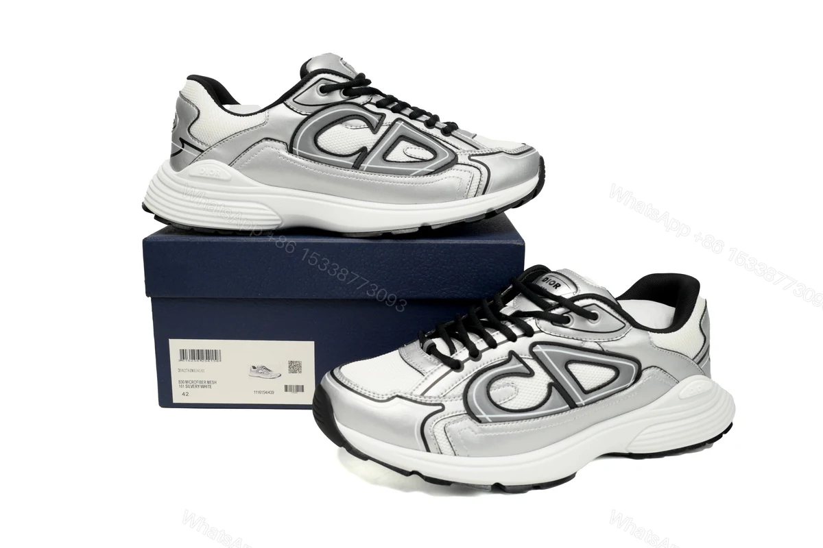 View 2 of Dior B30 White Mesh Silver-Tone Metallic Calfskin