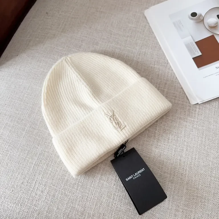 View 4 of Minimalist Knit Beanie â€” Ivory, Premium Knit Blend, Crest Logo, Everyday Luxury
