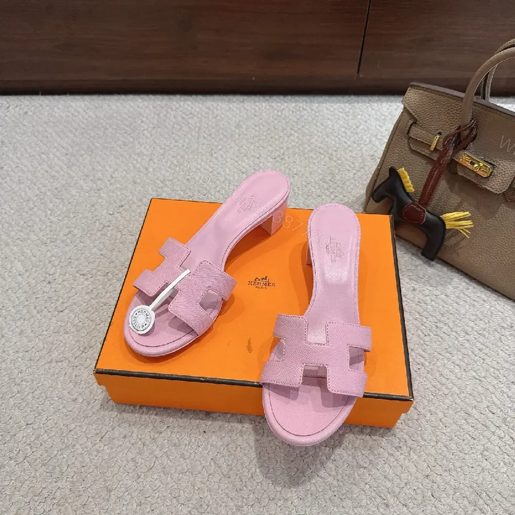 View 4 of Pink Leather Sandals Lux Style Key H Disney Hermès vibe SLIDE