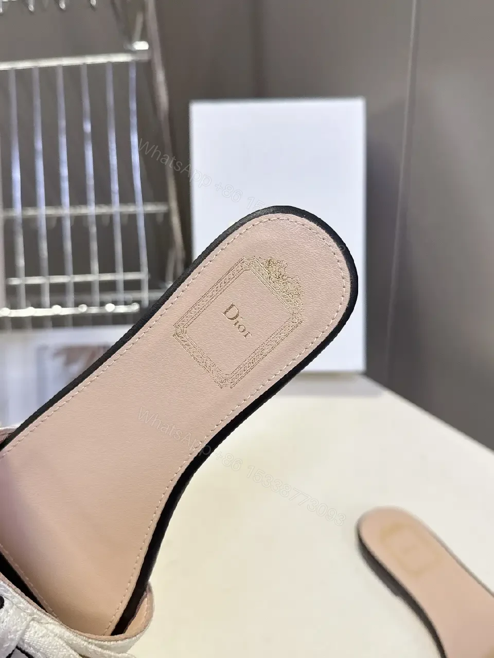 View 5 of White Fabric Slide Dior Logo Sandals