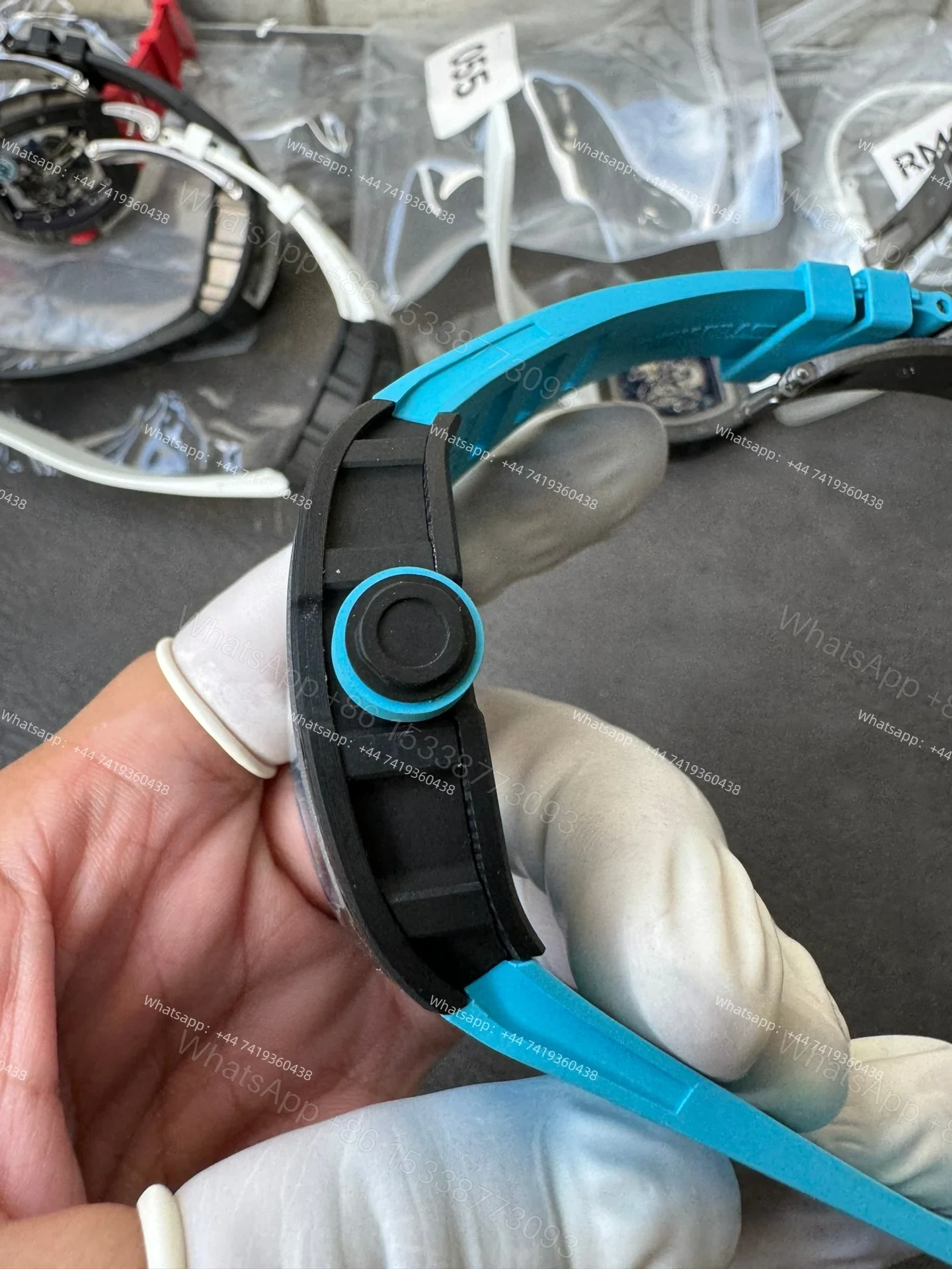 View 10 of Super Clone Richard Mille RM 055 Carbon TPT Blue Rubber Strap 1:1 Replica Watch