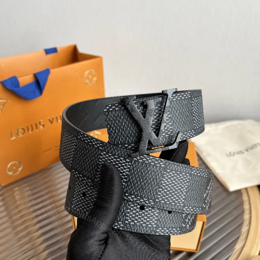View 2 of Gray Textured LV Belt with Woven Monogram Pattern, Wide Style