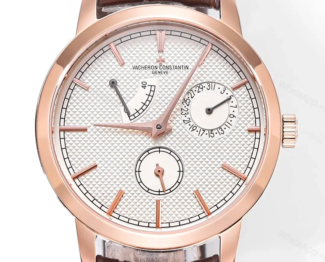 View 3 of GS Factory Vacheron Constantin Traditionnelle 83520/000R-9909 Mechanical Watch – Rose Gold with Brown Leather Strap, 40mm Case, Automatic Movement, Power Reserve, Date, and Day Display