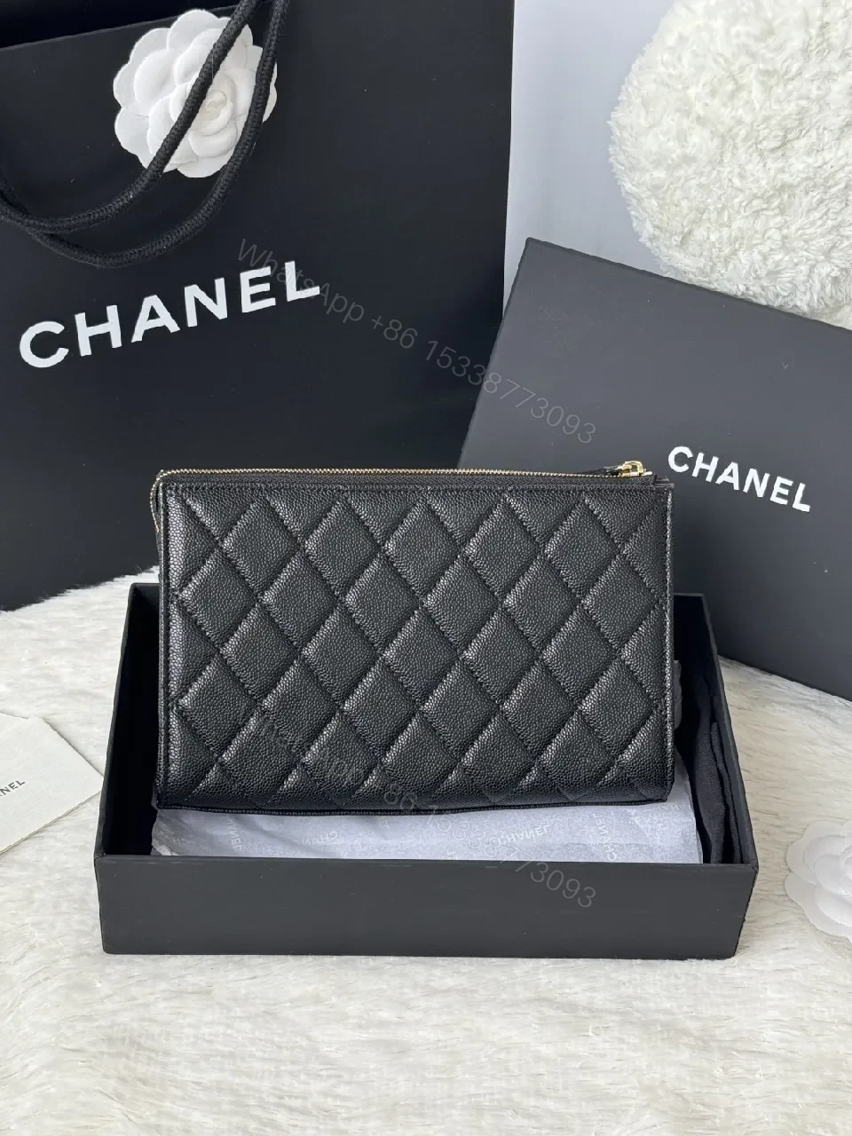 View 5 of Quilted Black Leather Wallet with Gold Hardware Luxe