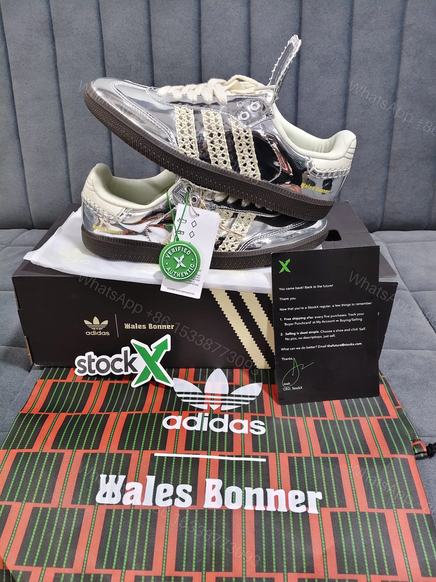 View 2 of FIRST COPY Adidas Samba x Wales Bonner Silver