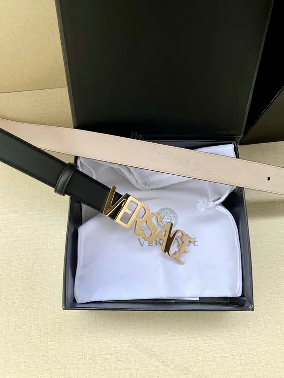 View 5 of Chic Leather Belt with Gold Logo â€“ Versace-Inspired Style