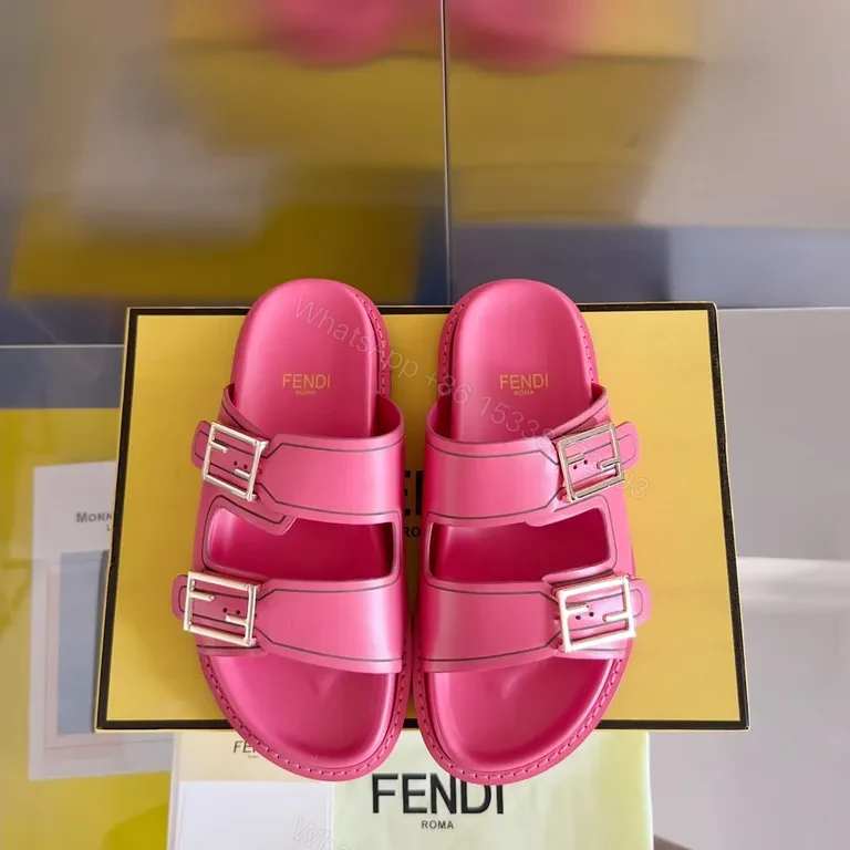 Vivid Pink Fendi Leather Slides â€“ Bold Comfort, Elevated Casual — view 1