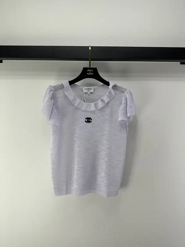 Soft Rayon-Cotton Knit Top with Flounce Sleeve Details — view 1