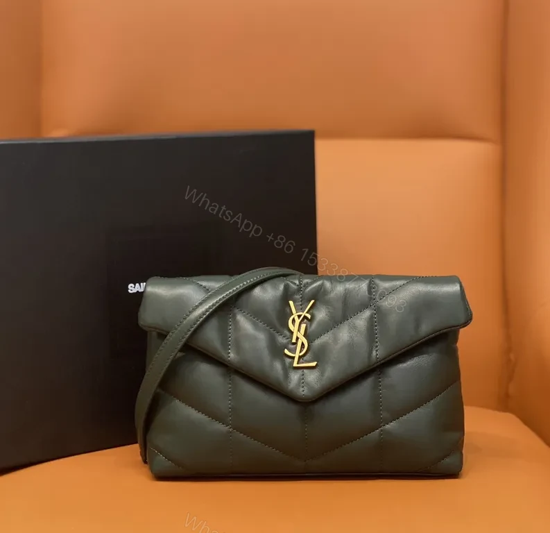 Quilted Calfskin Envelope Crossbody with YSL Gold Logo — view 1