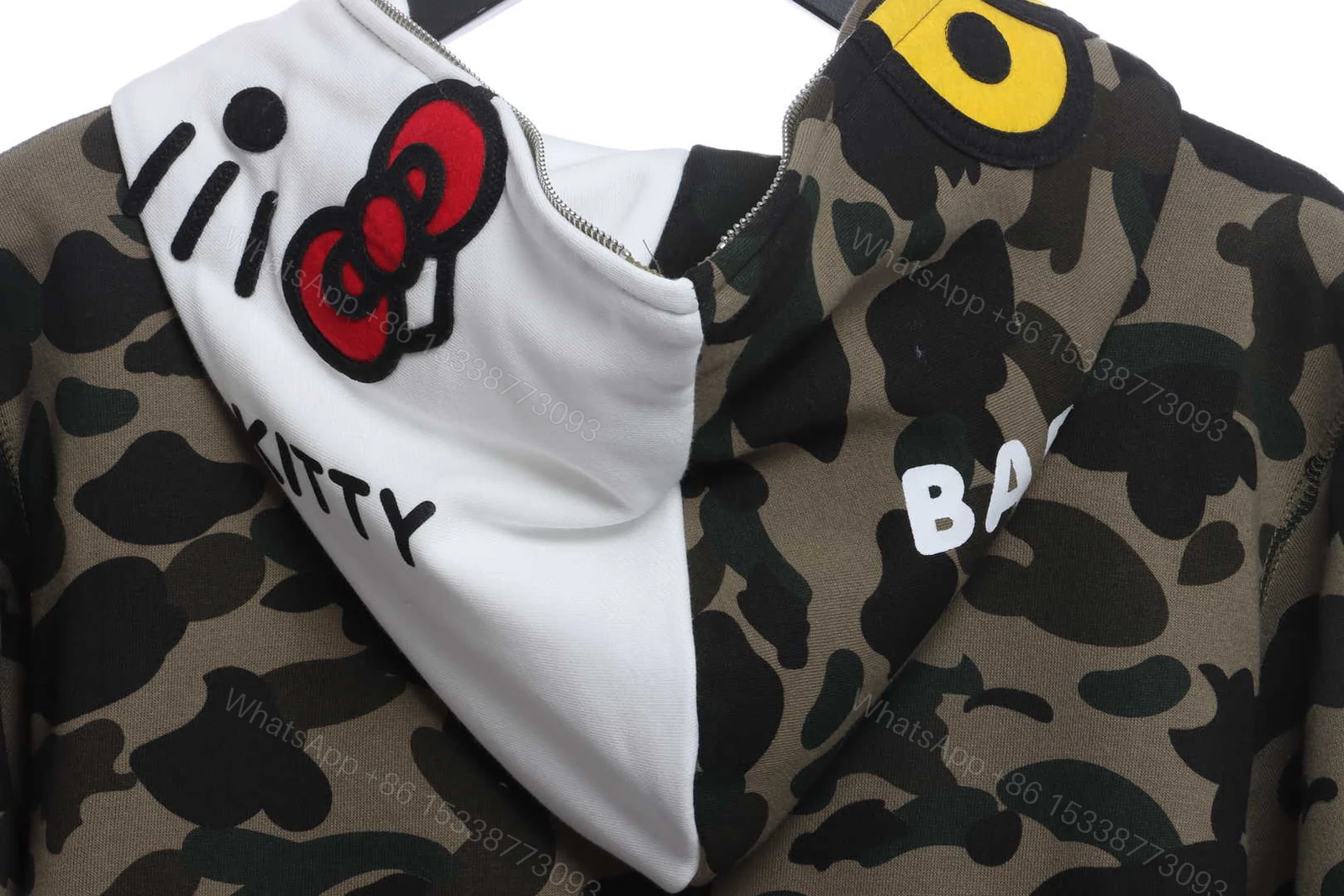 View 3 of BAPE co-branded hell kitty camouflage zipper hoodie Green