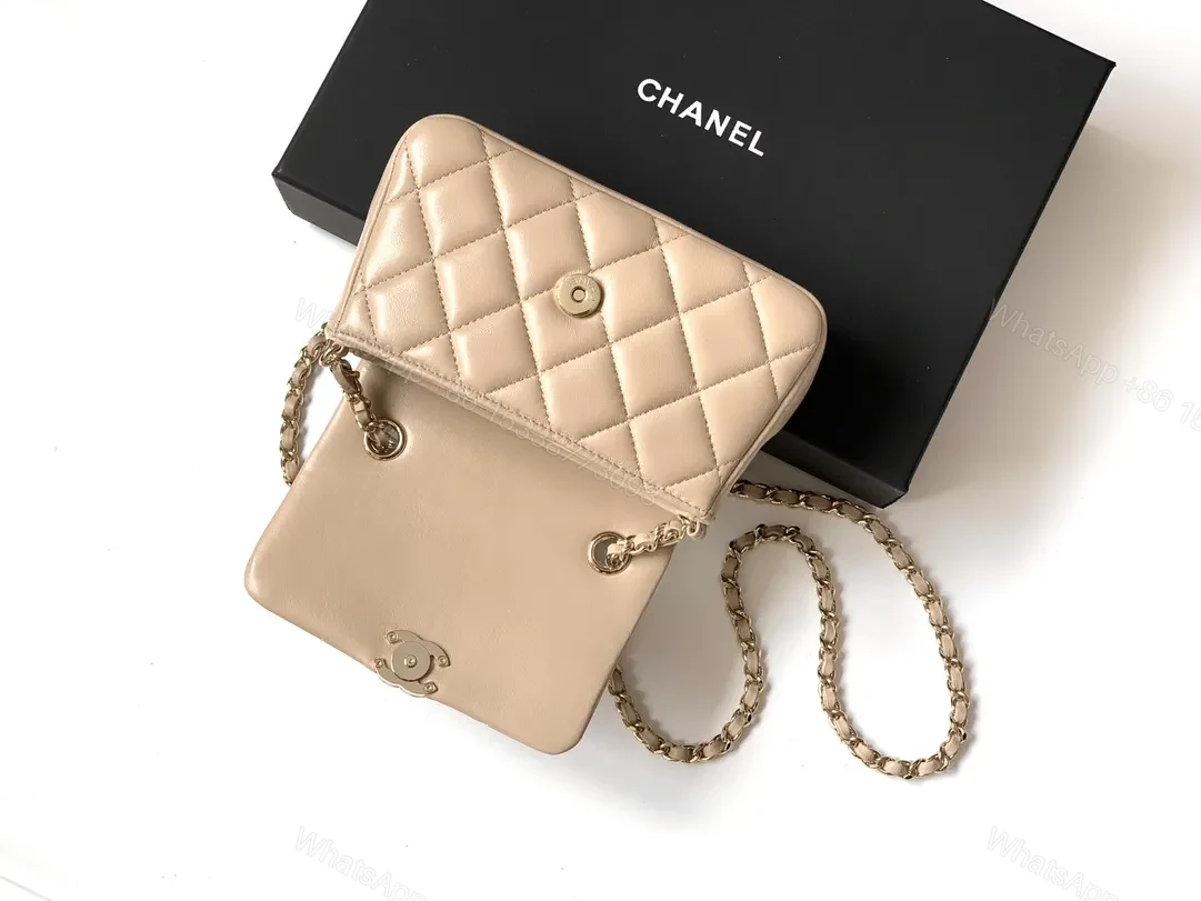 View 7 of Quilted Mini Flap Bag: Neutral Leather, Gold Hardware, Classic Chic