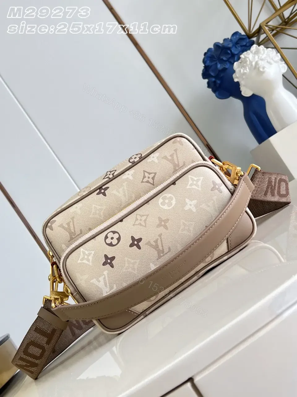 View 7 of Beige Monogram Crossbody: LV-Style, Structured Tote