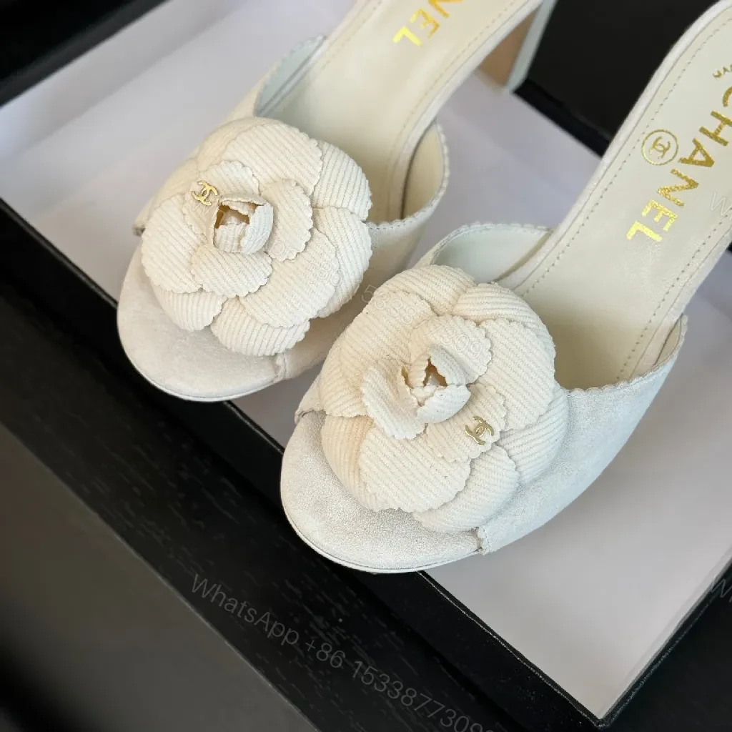 View 4 of Cream Chanel-Inspired Floral Mules: Luxe Slip-Ons