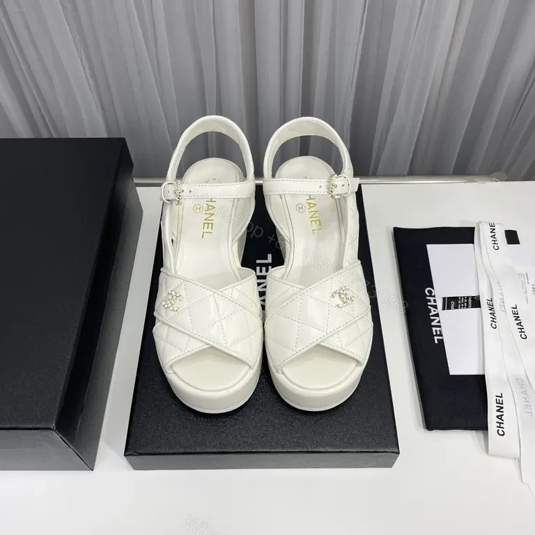 View 4 of White Quilted Sandals â€“ Chanel-Inspired Luxury, Comfortable Platform