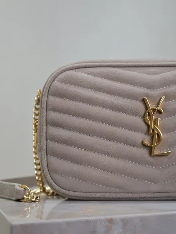 View 4 of Chic Quilted Lilac Bag: Suede, Gold-YSL Emblem, Day-to-Night