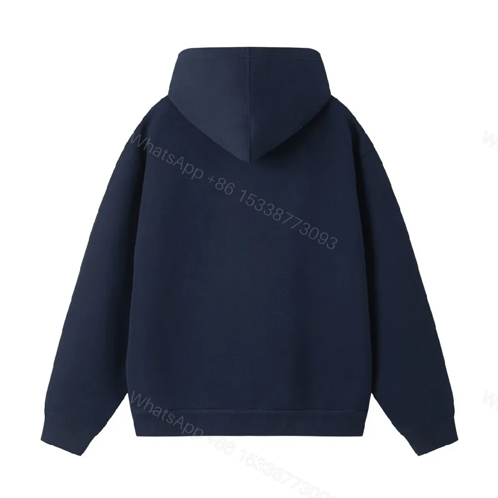 View 5 of Minimalist Navy Zip Hoodie—Cotton Blend, Modern Fit, Logo Accent, Hoodie