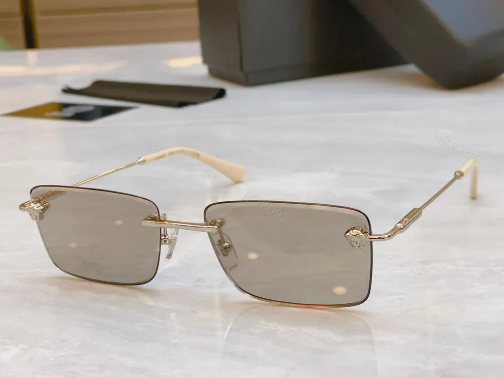 View 2 of Gold-Tone Wayfarer Rimless Sunglasses â€” Luxury Versace-Style, UV400 Protection