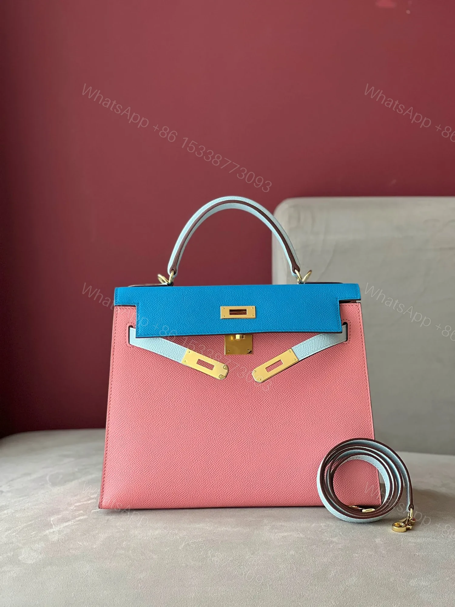 View 6 of HN 28 Epsom Light Blue/ Electric Blue/Rose Pink Gold Hardware