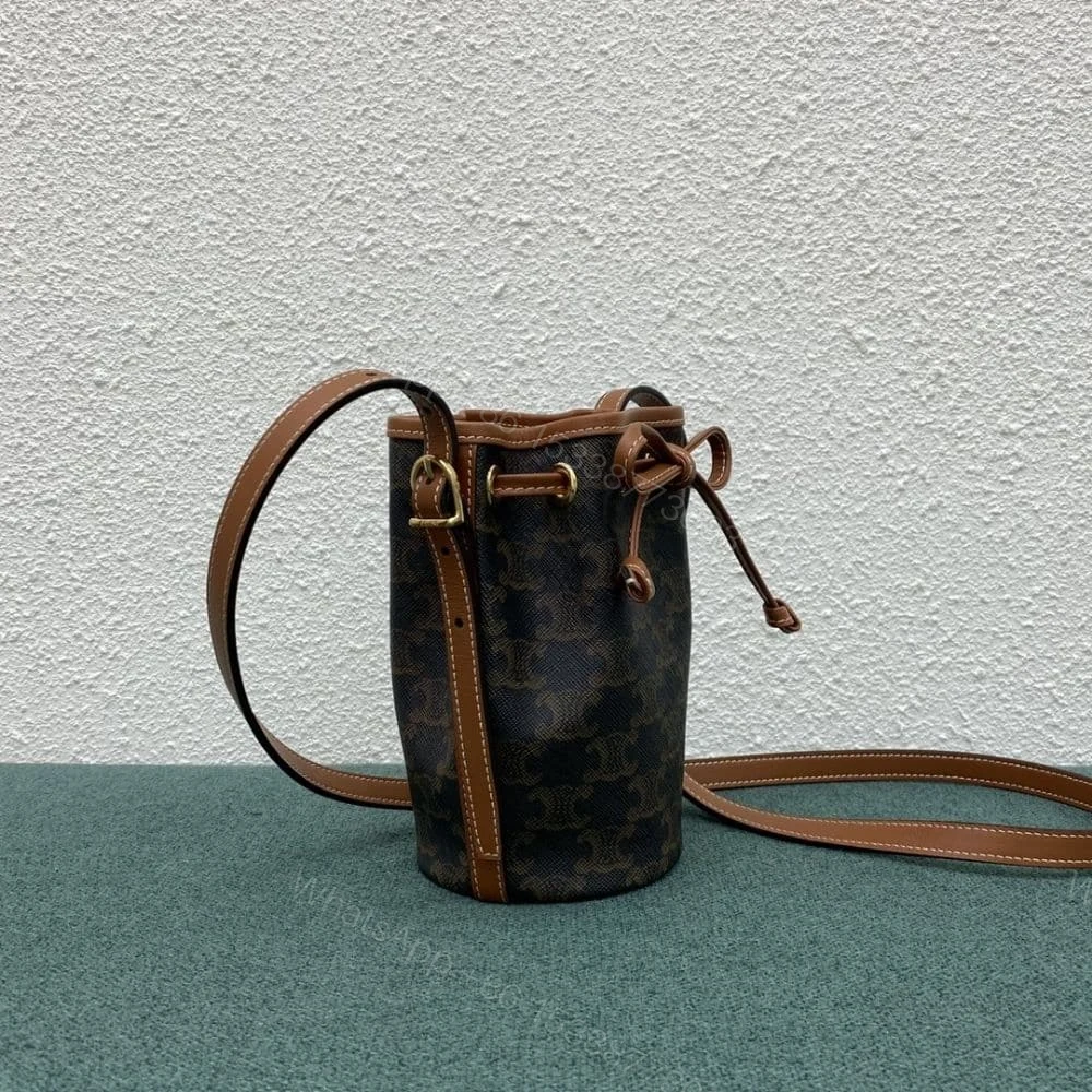 View 3 of CELINE SMALL DRAWSTRING BAG IN TRIOMPHE CANVAS TAN 17CM 191142BZJ 04LU