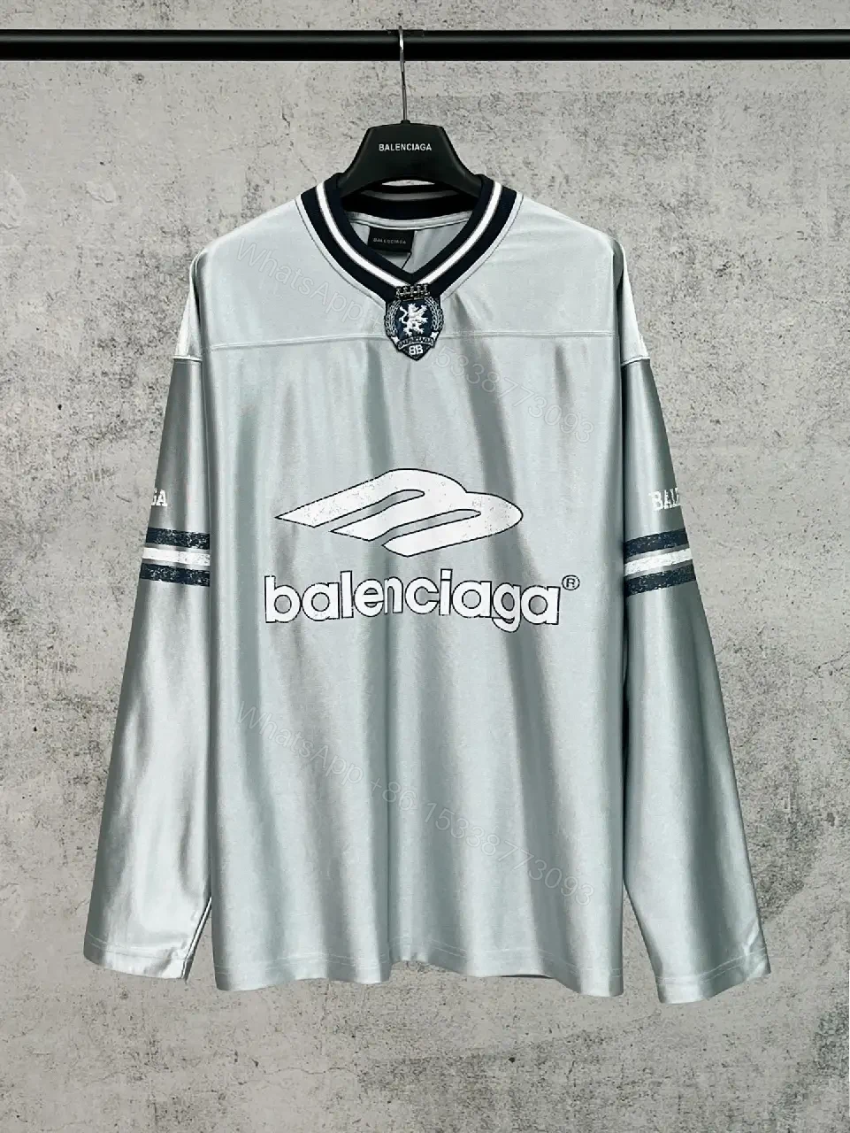 View 10 of Metallic Silver Balenciaga-Style Jersey: Bold Graphic, Relaxed Fit
