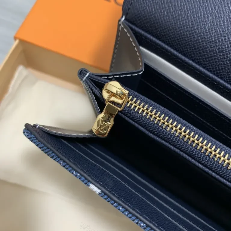 View 5 of Denim Monogram Wallet: Navy Canvas, Modern Luxe, Zip-C wallet