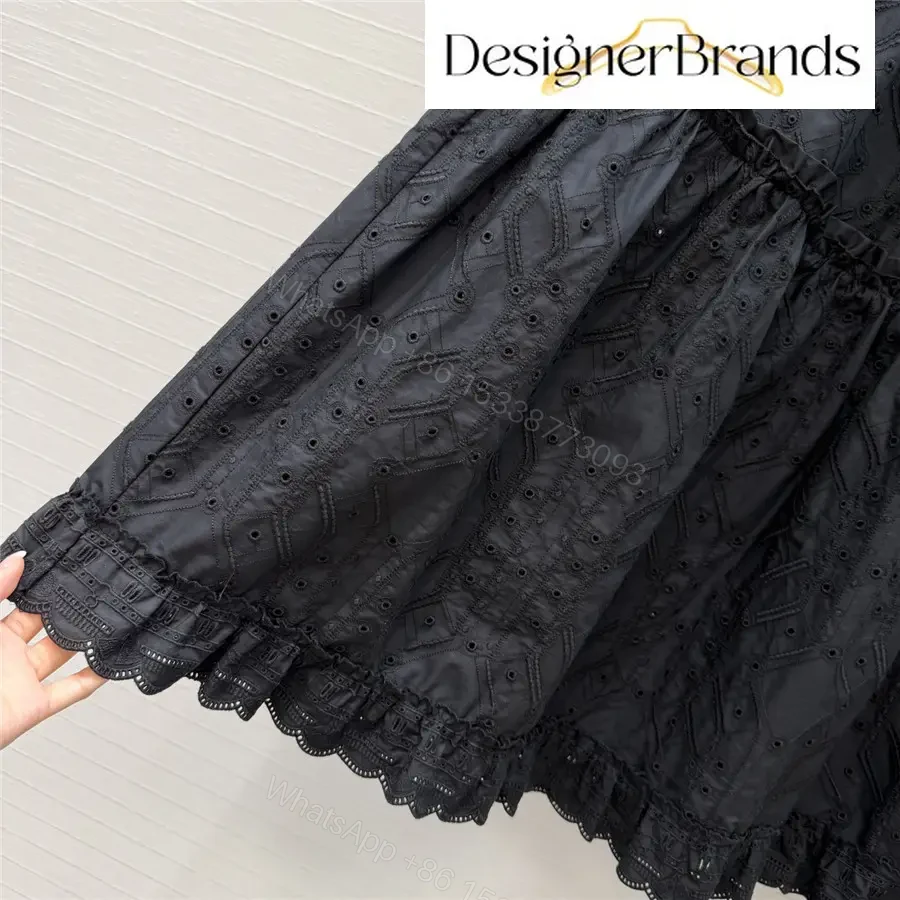 View 6 of Hermes Black English Embroidery Skirt