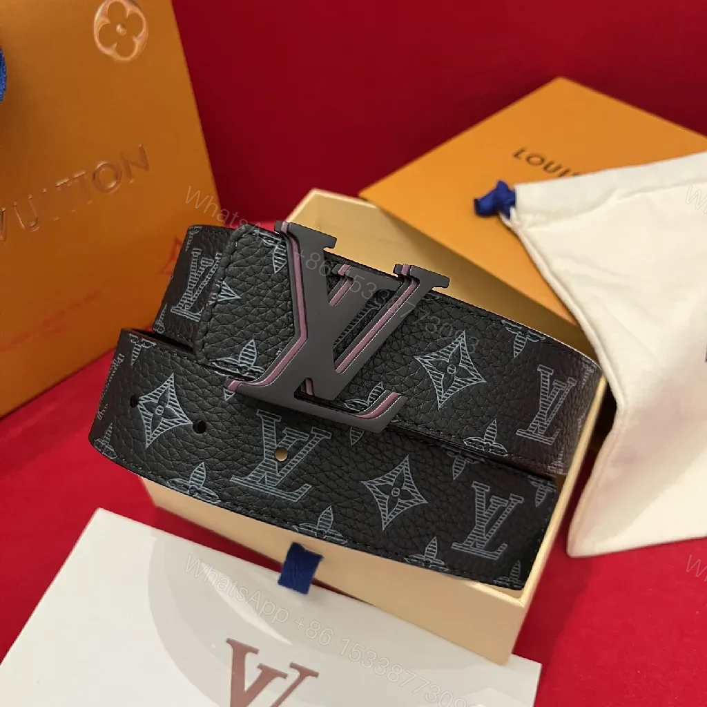 View 8 of Polished Leather Belt — Monogram Texture, Matte Buckle, Modern Style