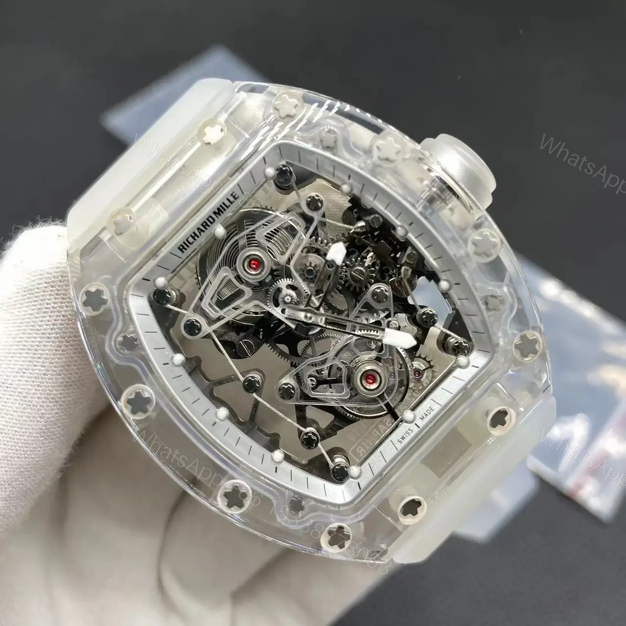 View 3 of Richard Mille Swiss Made Clone RM 56-02 Sapphire Skeleton Real Tourbillon