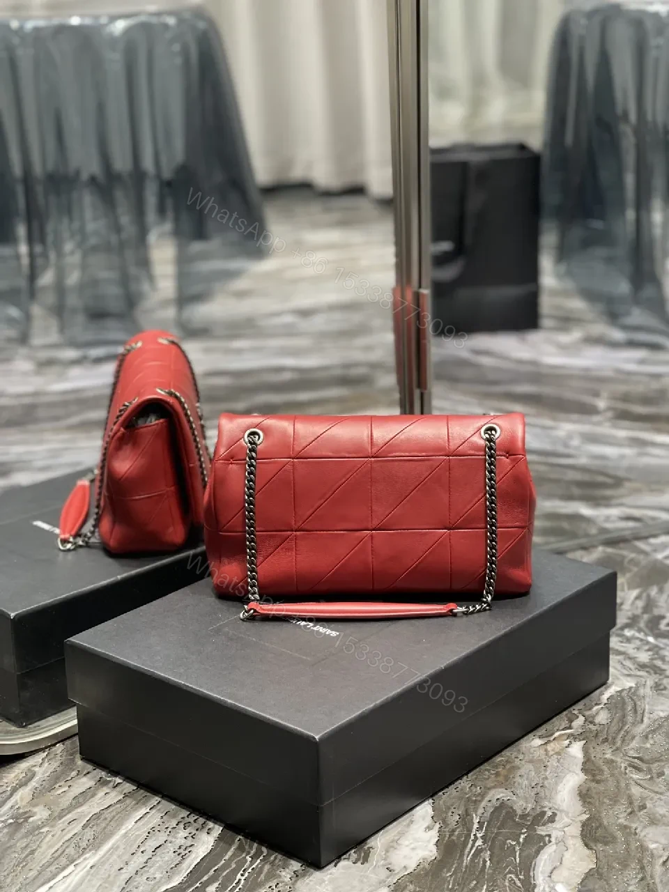View 5 of Red Leather Quilted Shoulder Bag with Gold Hardware, Structured Chic, Everyday Luxury
