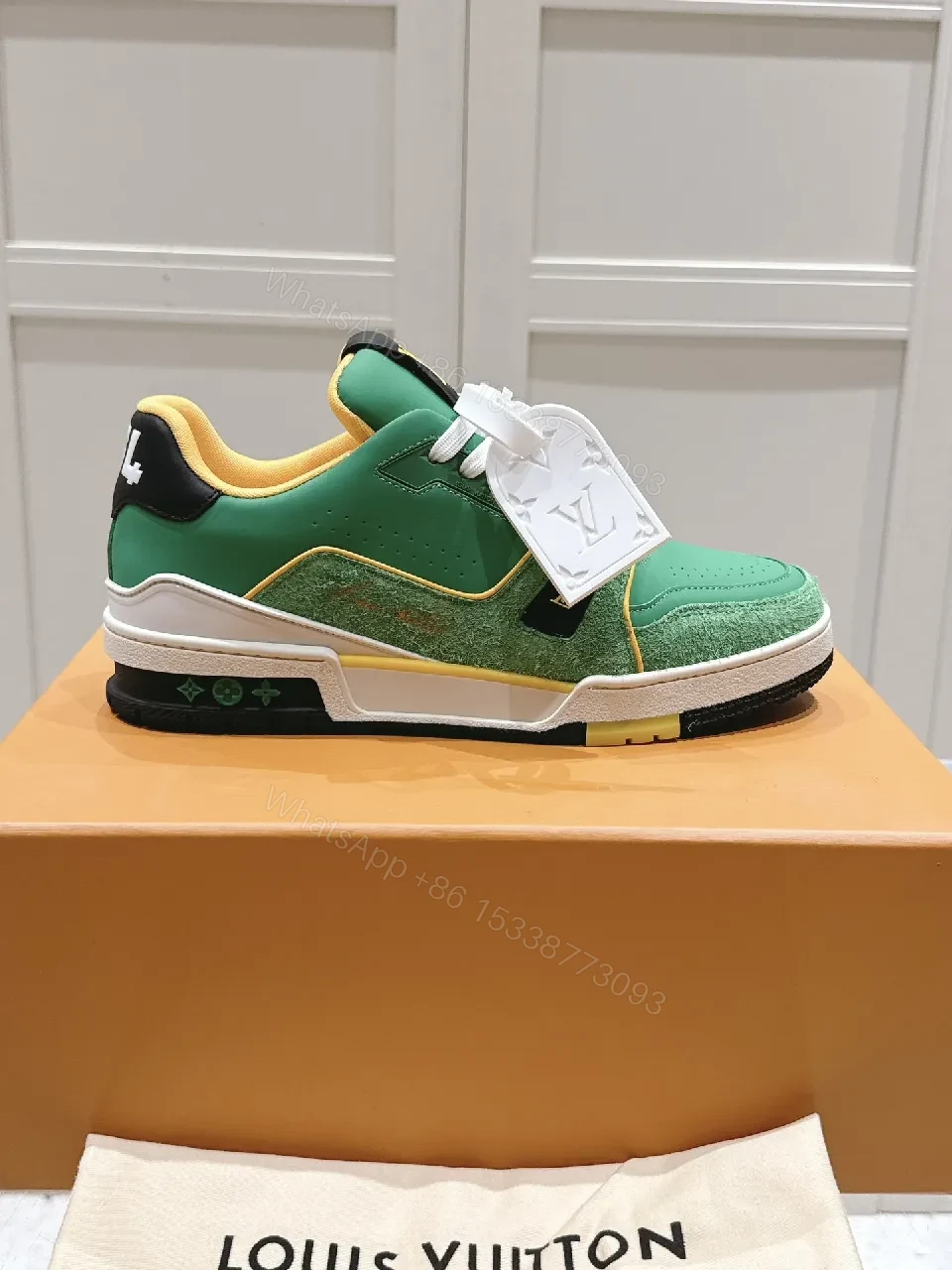 View 4 of Green Lux Leather High-Top Sneaker with LV Accents