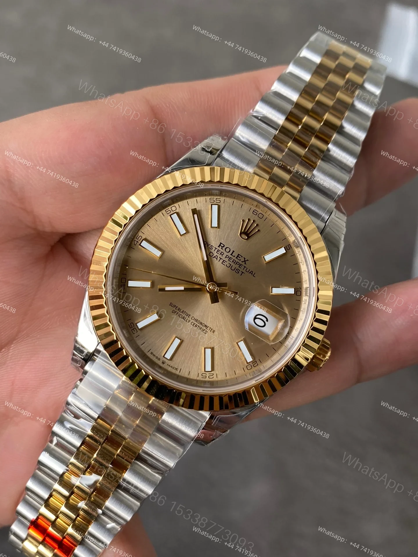 View 4 of Rolex Datejust M126333-0010 Gold Dial 1:1 Replica Jubilee 41MM 3235 Movement Super Clone Watch