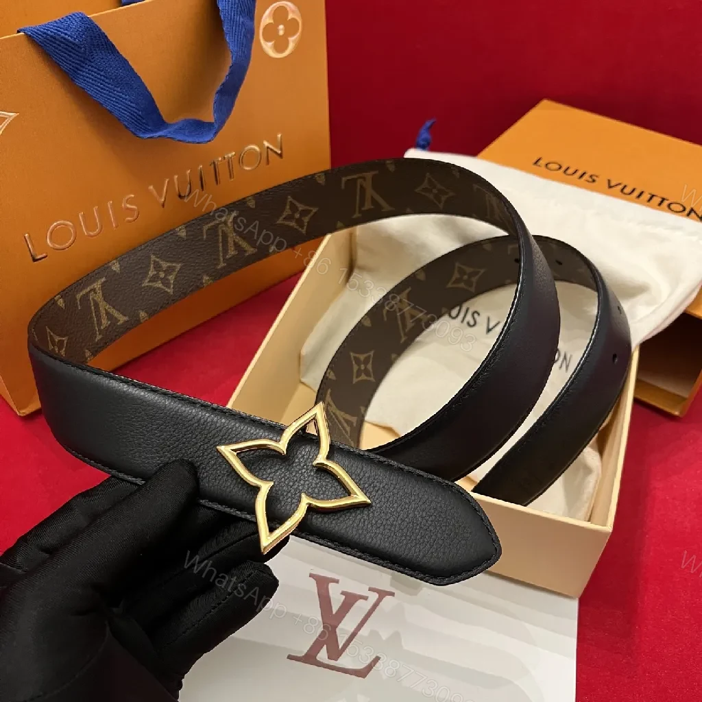 View 8 of Brown Canvas Belt, Gold Fleur-de-Lis Buckle, Monogram-Style, Statement Accessory