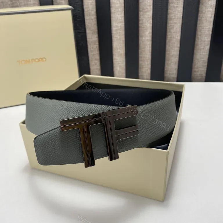 View 4 of Graphite Calfskin Minimalist Belt â€“ Tom Ford Style, 35mm buckle