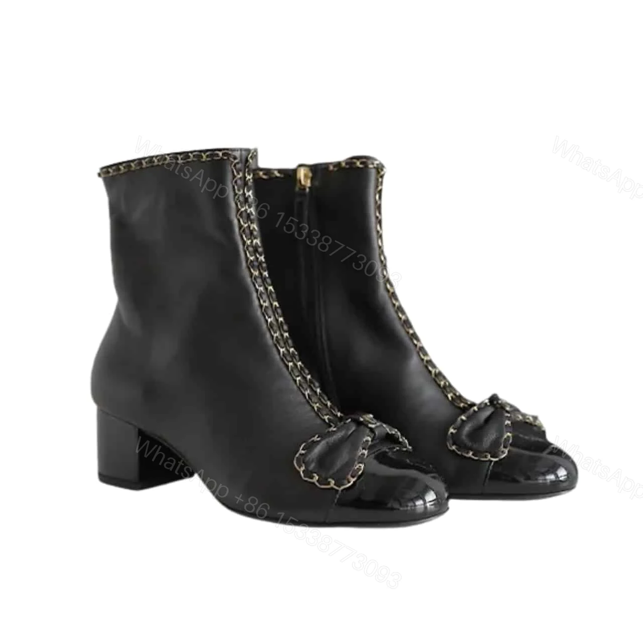 CHANEL RIBBON CHAIN BOOTS BLACK G45899 B17974 94305 — view 1