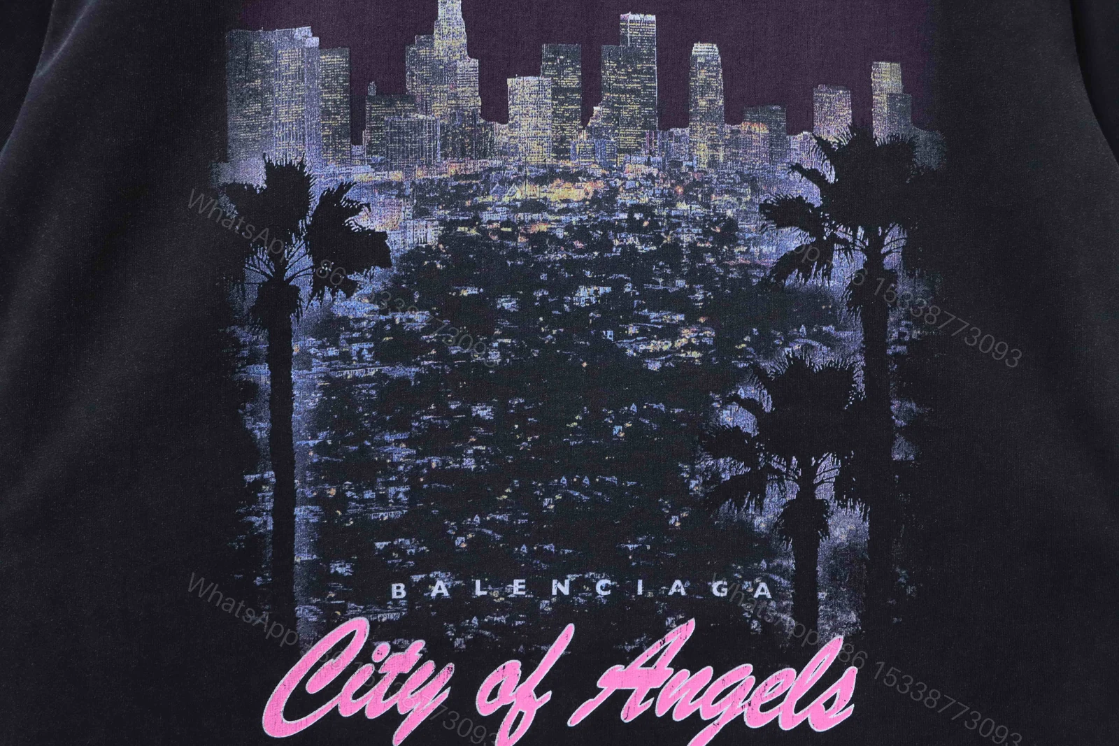 View 2 of Balenciaga Clothes Vintage Washed Short Sleeve T-shirt with Los Angeles Night Cityscape Print