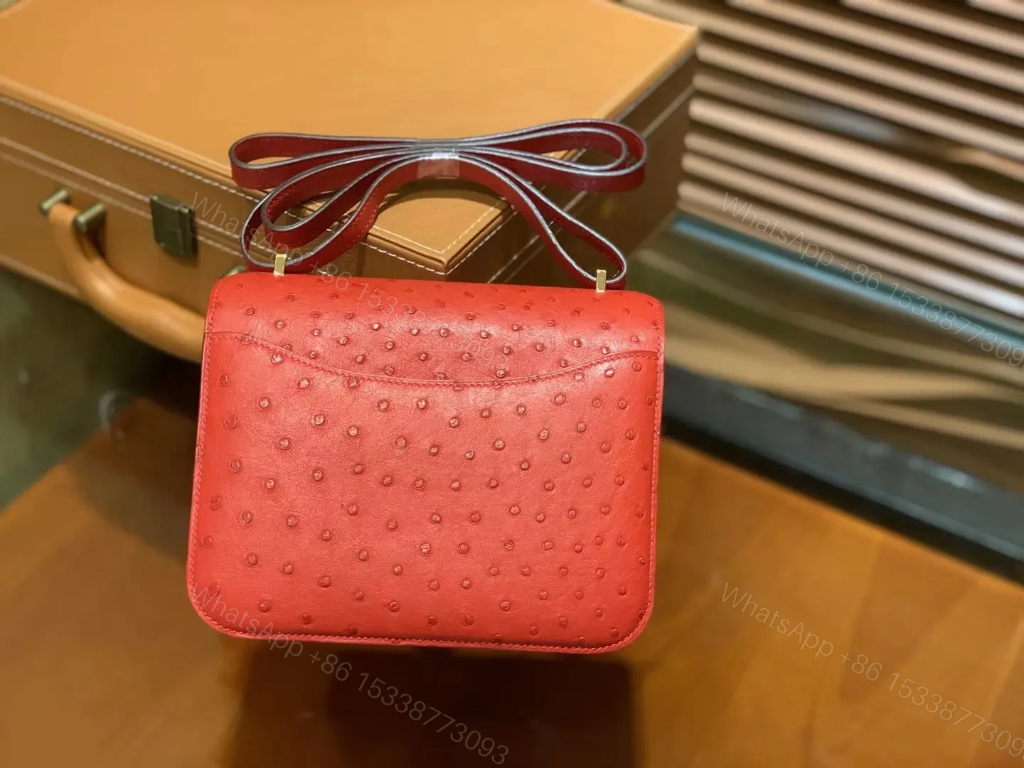 View 5 of HN Rouge Vif Ostrich Constance Mini 18 gold hardware