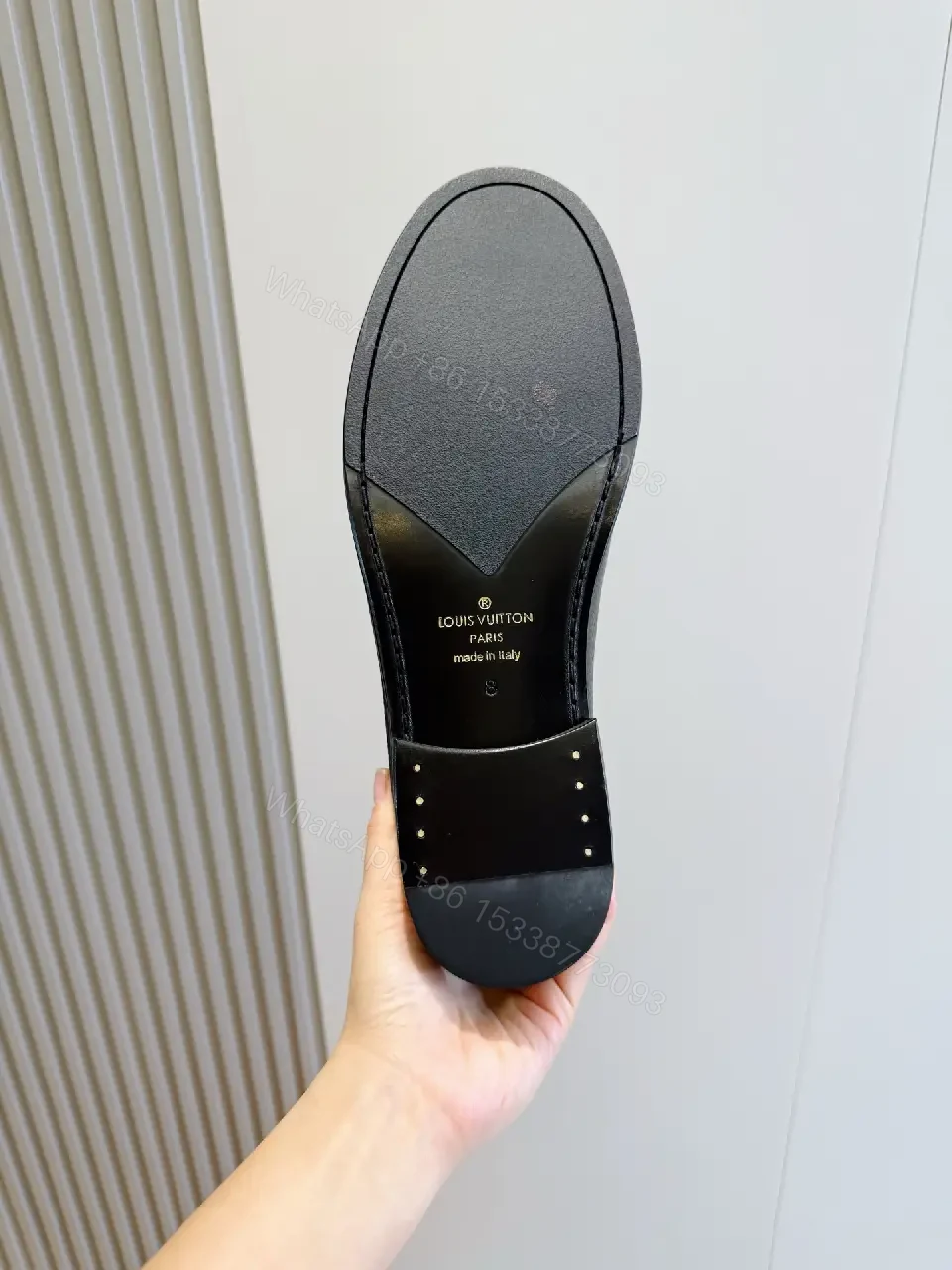 View 6 of Black Leather Loafers Louis-like Logo Comfort Slip-ons
