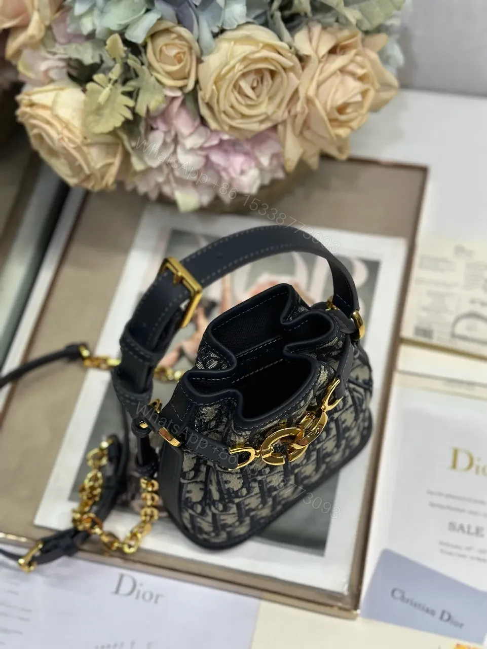 View 2 of Black Leather Monogram Mini Bag: Gold Hardware, Structured, Compact