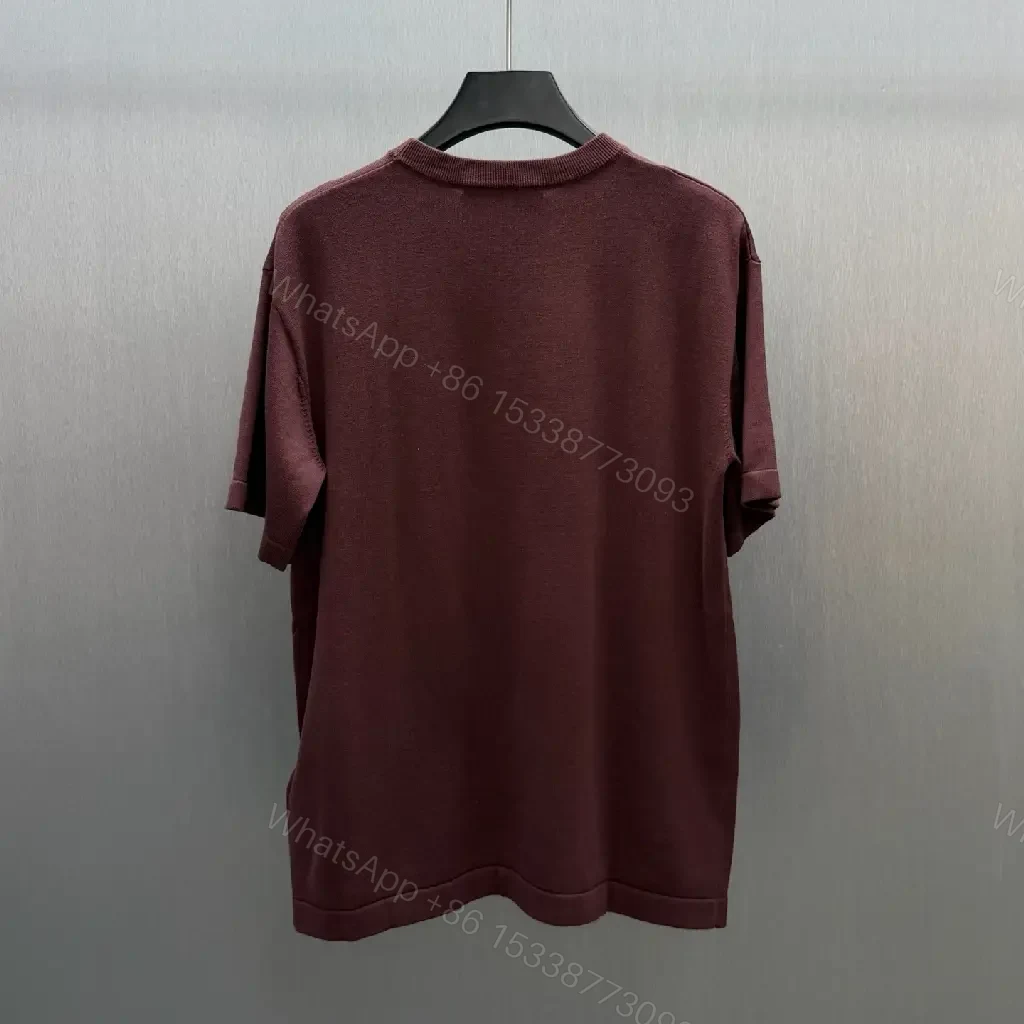 View 8 of Burgundy Cotton Tee: Minimal Luxury, LV Crest Shirt