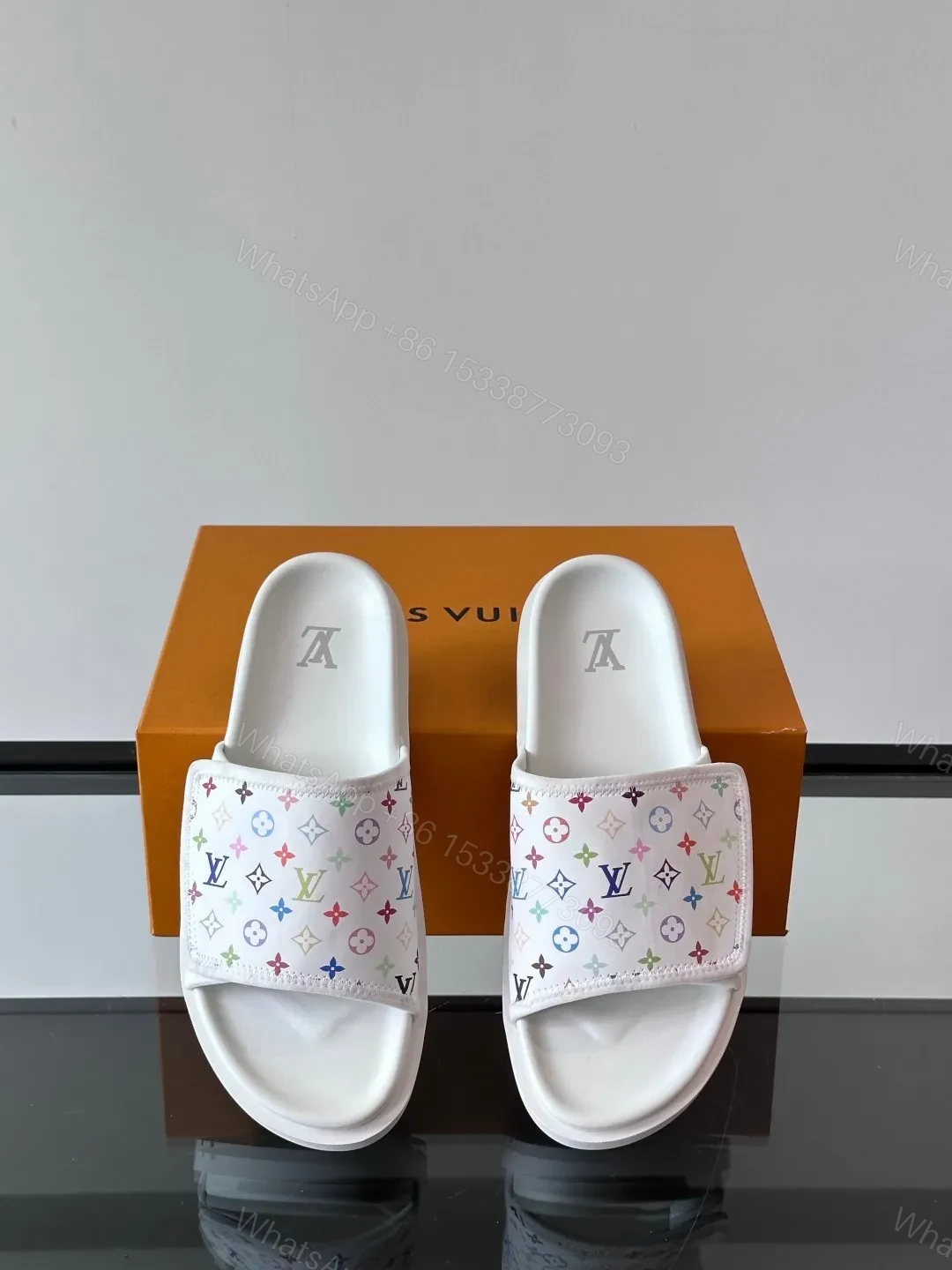 View 6 of LV Men White Printed Fabric Slides