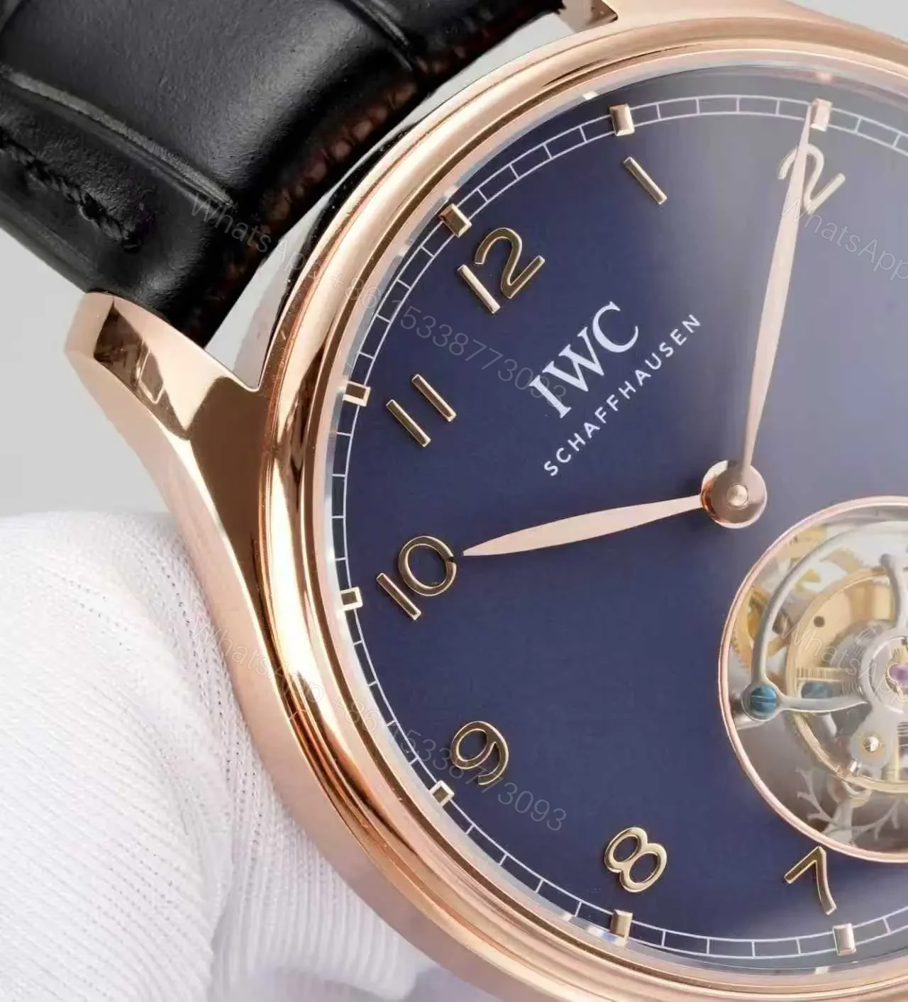View 5 of IWC Blue Tourbillon Watch Rose Gold Black Leather Strap Ultimate 42MM IWC-TOUR-BLU-RG42