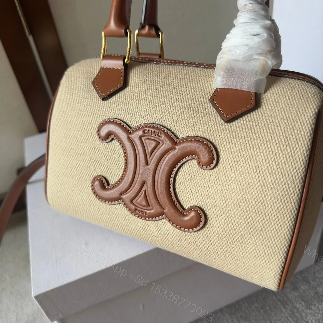 View 6 of CELINE SMALL BOSTON CUIR TRIOMPHE IN TEXTILE AND CALFSKIN TAN