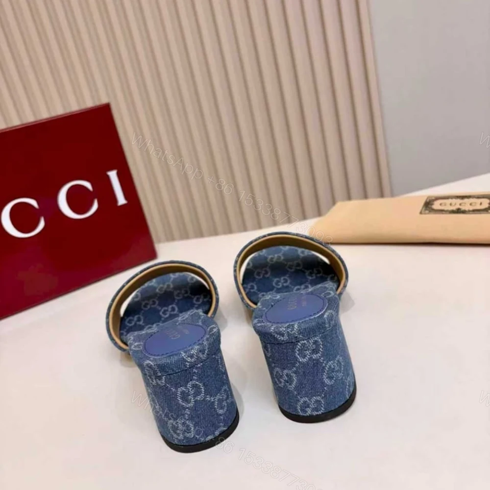 View 7 of Gucci Women Slide Sandal With Horsebit Blue GG Denim 854882 FAFGT 4746