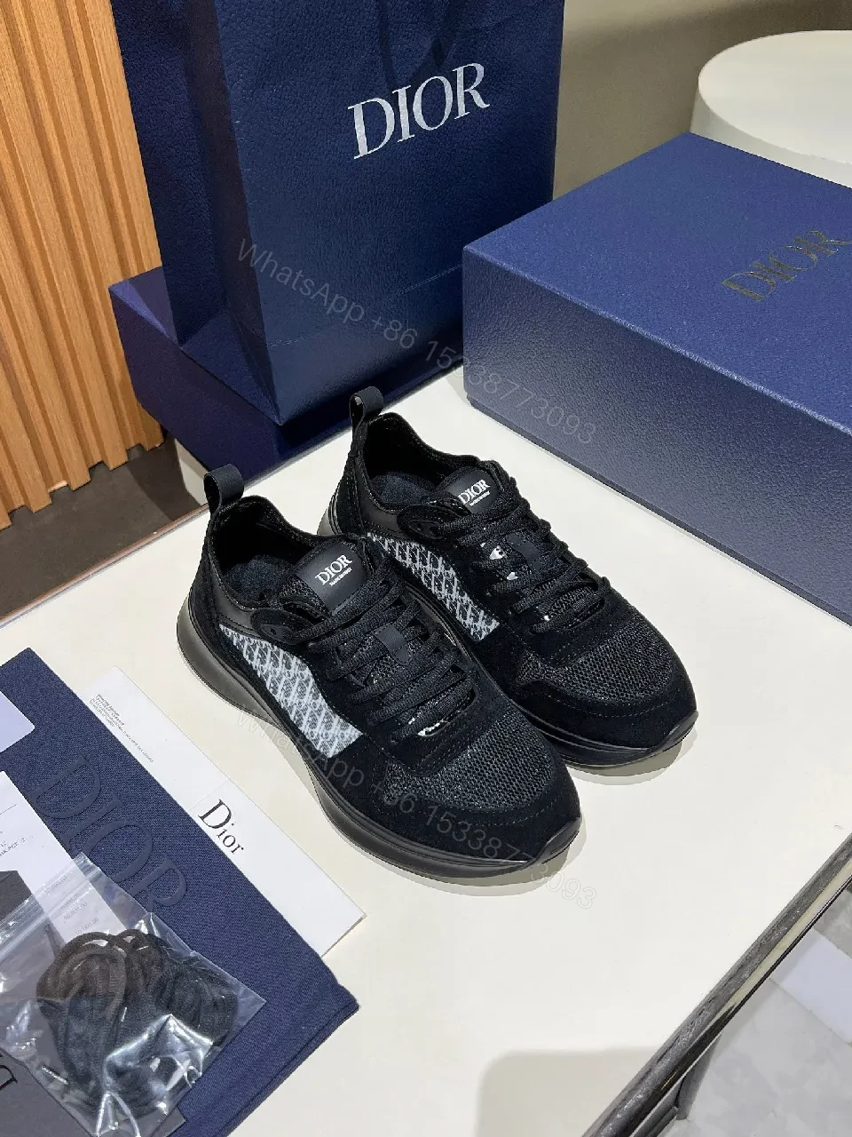 View 8 of Black Mesh Suede Runner with Monogram Accent Sneaker