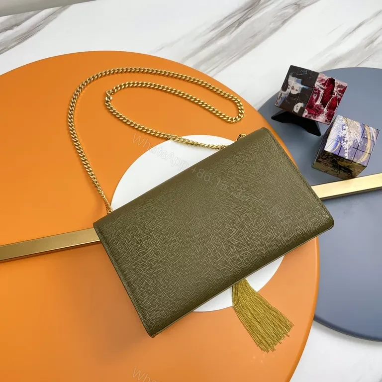 View 6 of Olive Green YSL-Inspired Leather Shoulder Bag: Structured Luxe