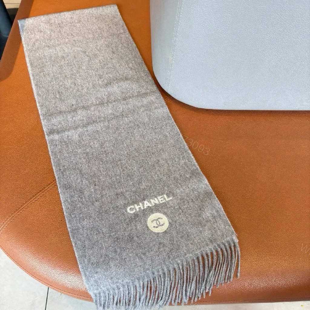 View 7 of Charcoal Wool-Blend Scarf: Luxe, Fringed, Subtle Logo