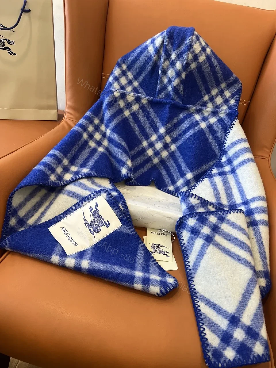 View 2 of Cozy Blue Plaid Wrap: Luxe Fleece, Multi-Season Warmth