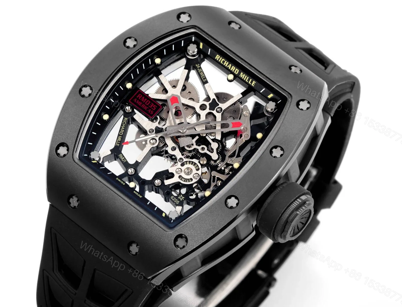 View 5 of Richard Mille RM035 Big Bull Manual Winding Skeleton Watch Black Ceramic NTPT Carbon Fiber RMUL1 Movement Velcro Strap Premium Edition RM035-BB-BLK-CF-VEL