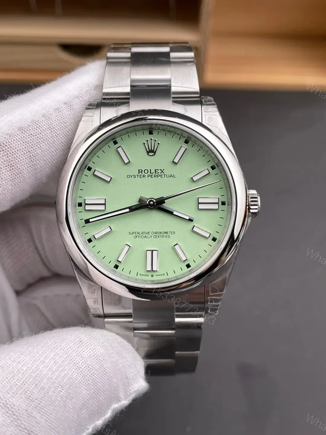 View 3 of Rolex Oyster Perpetual 41 134300 Pistachio Dial Watch 134300-006
