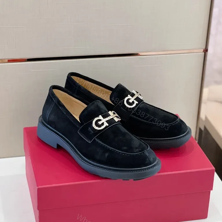 View 5 of Black Suede Loafer with Gancini Hardware â€“ Refined Everyday Style